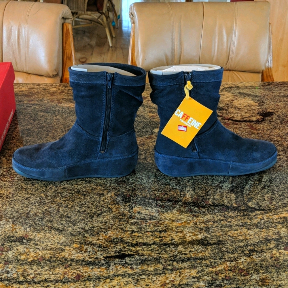 Fitflop comfy blue platform suede ankle boots - Picture 3 of 8